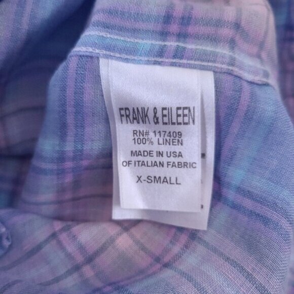 Frank & Eileen Barry Linen Plaid Button Up Shirt Size XS Blue Pink - Picture 3 of 7
